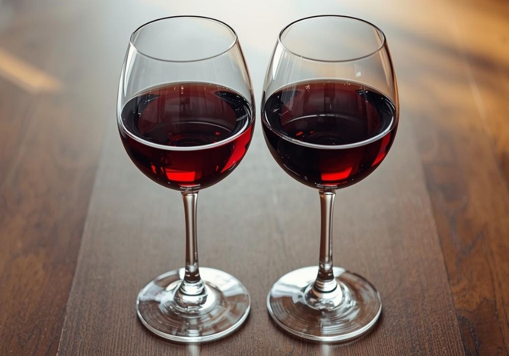 Rotweingläser auf Tisch im Vergleich zu Weißweinglas